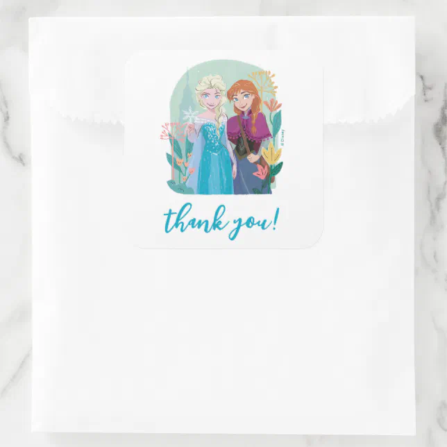 Disney's Anna & Elsa Frozen Floral Girls Birthday Square Sticker | Zazzle