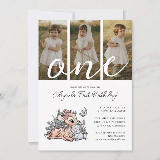 Disney's Bambi 1st Birthday | Photo Collage Invitation (Front)