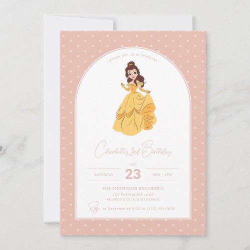 Disneys Belle  Polka Dot Girls Birthday Invitation