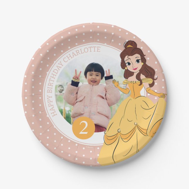 Disney's Belle | Polka Dot Girl's Birthday Paper Plates (Front)