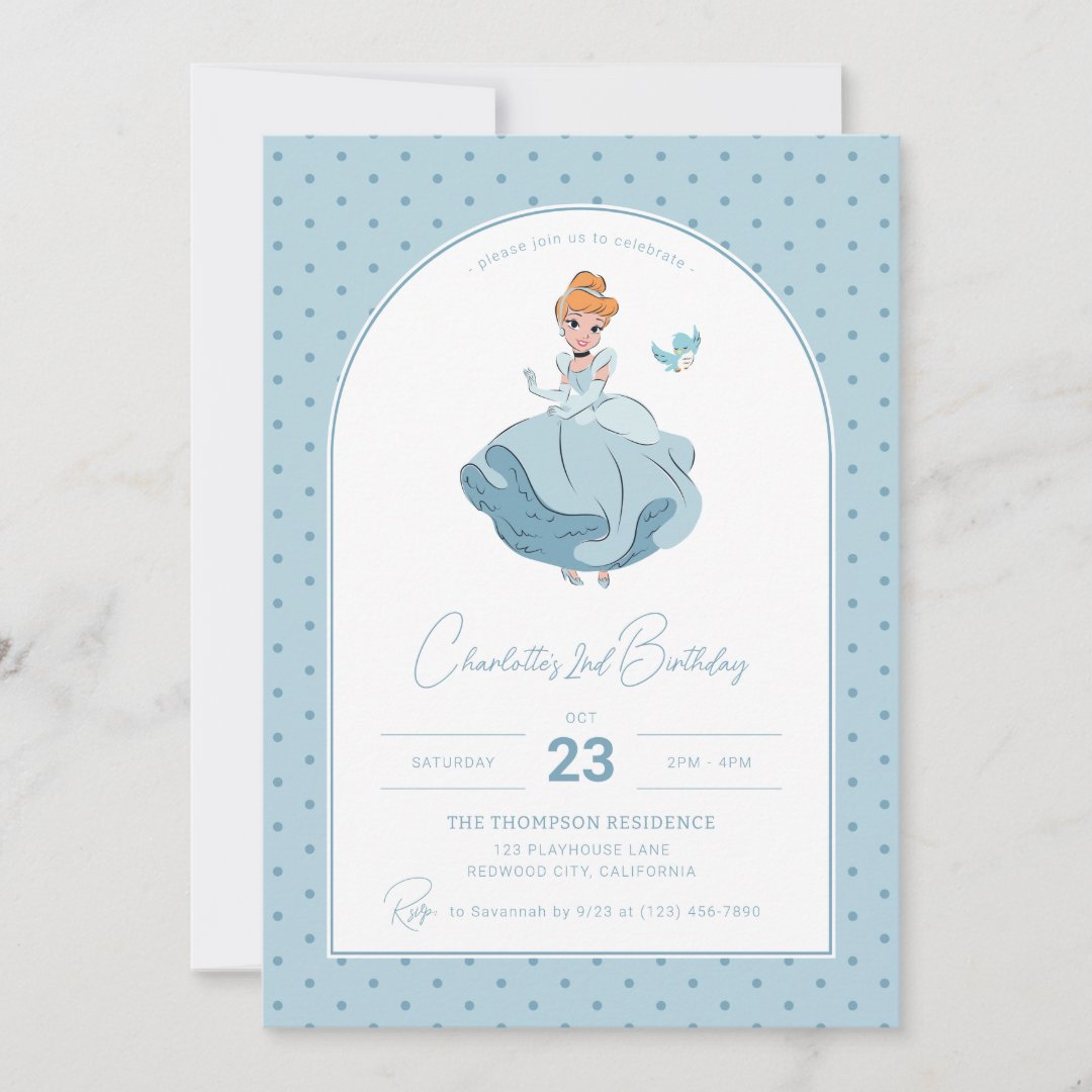 Disney&#39;s Cinderella | Polka Dot                    Girl&#39;s Birthday Invitation