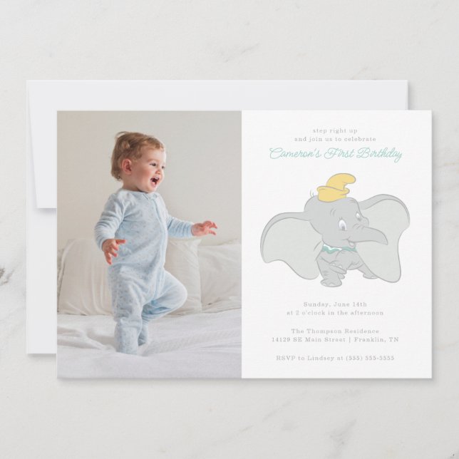 Disney's Dumbo 1st - Photo Birthday   Invitation (Front)