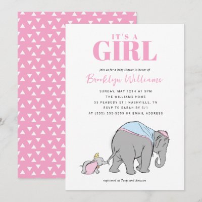 Disney's Dumbo &amp; Jumbo Girl Baby Shower  Invitation