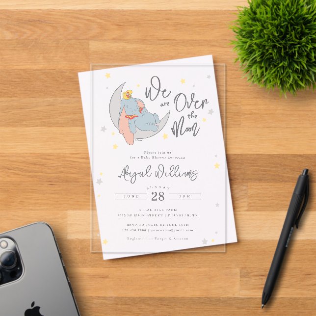 Disney's Dumbo | Over the Moon - Baby Shower Acrylic Invitations (Insitu (Invitation Card))