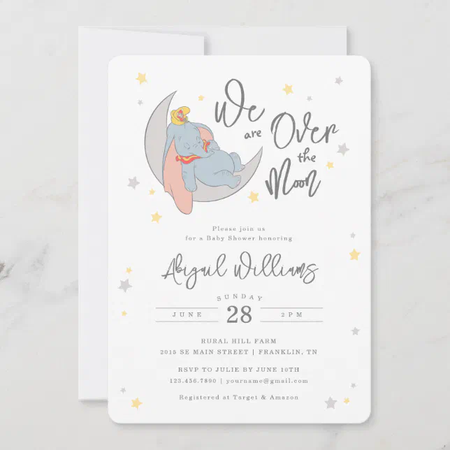 Disney's Dumbo Over the Moon Baby Shower Invitation Zazzle