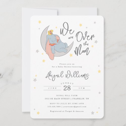 Disneys Dumbo  Over the Moon _ Baby Shower Invitation