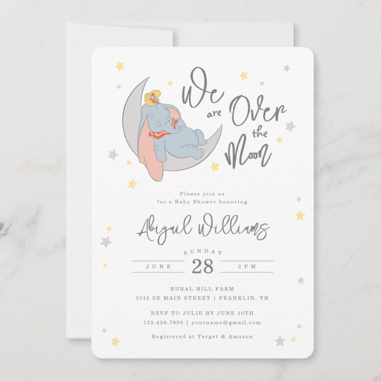 Disney&#39;s Dumbo | Over the Moon - Baby Shower Invitation