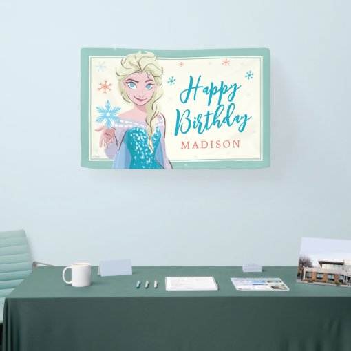 Disney's Elsa from Frozen Floral Girls Birthday Banner | Zazzle