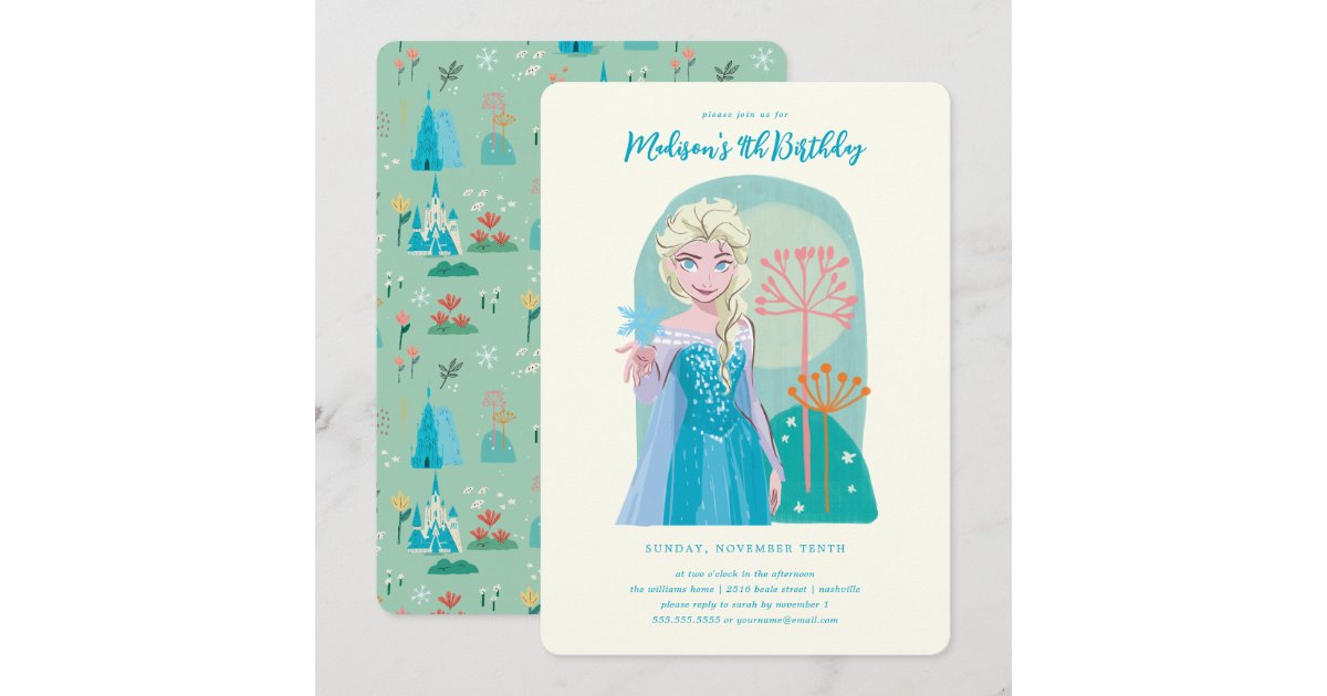 Disney's Elsa from Frozen Floral Girls Birthday Invitation | Zazzle