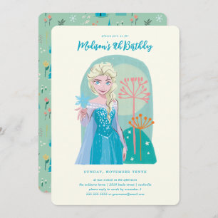 Disney's Elsa from Frozen Floral Girls Birthday  Invitation