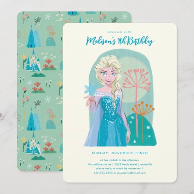 Disney's Elsa from Frozen Floral Girls Birthday  Invitation