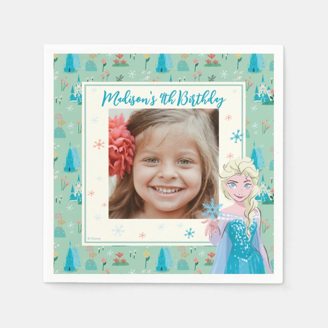 Disney's Elsa from Frozen Floral Girls Birthday  Napkins (Front)