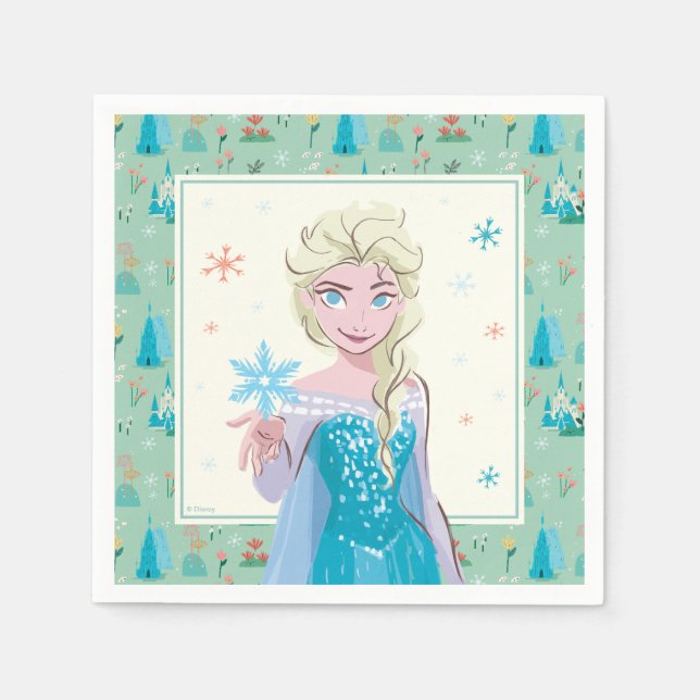 Disney's Elsa from Frozen Floral Girls Birthday  Napkins (Front)