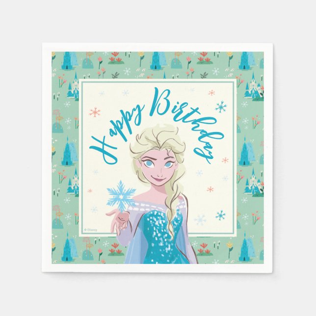 Disney's Elsa from Frozen Floral Girls Birthday  Napkins (Front)