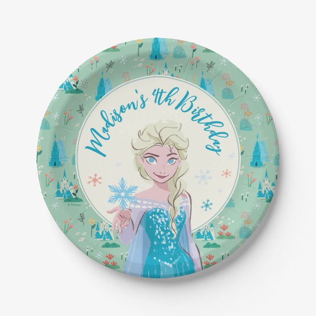 Disney's Elsa from Frozen Floral Girls Birthday  Paper Plates (Front)