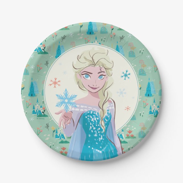 Disney's Elsa from Frozen Floral Girls Birthday  Paper Plates (Front)