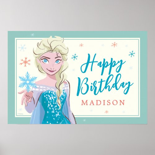 Disneys Elsa from Frozen Floral Girls Birthday  Poster
