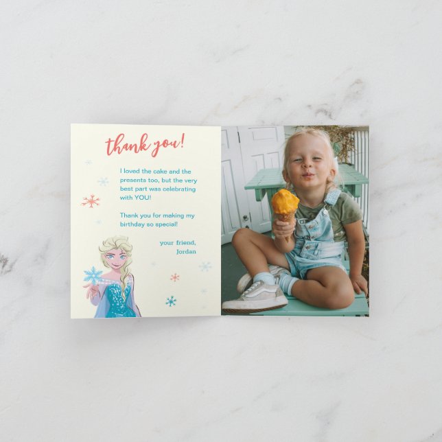 Disney's Elsa from Frozen Floral Girls Birthday Thank You Card (Inside)