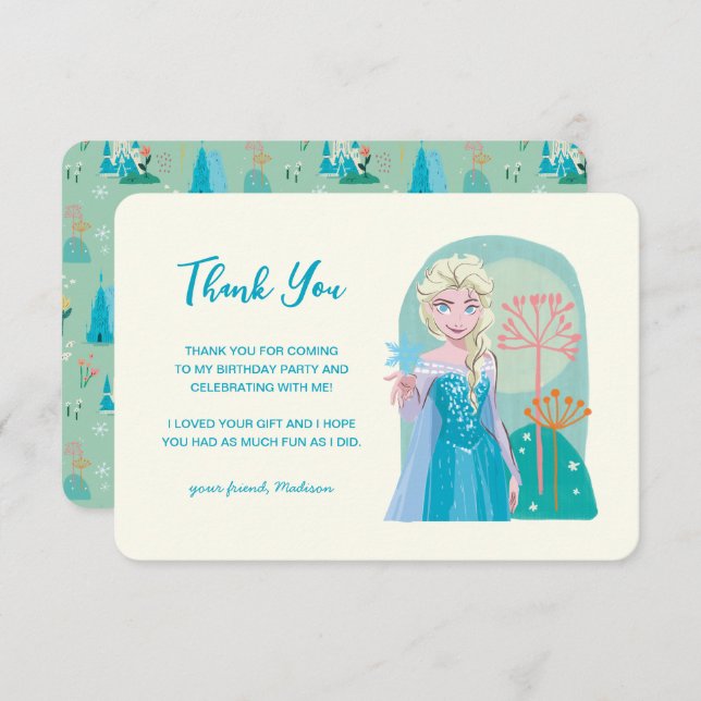Disney's Elsa from Frozen Floral Girls Thank You Invitation (Front/Back)