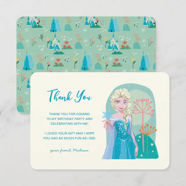 Disney's Elsa from Frozen Floral Girls Thank You Invitation | Zazzle