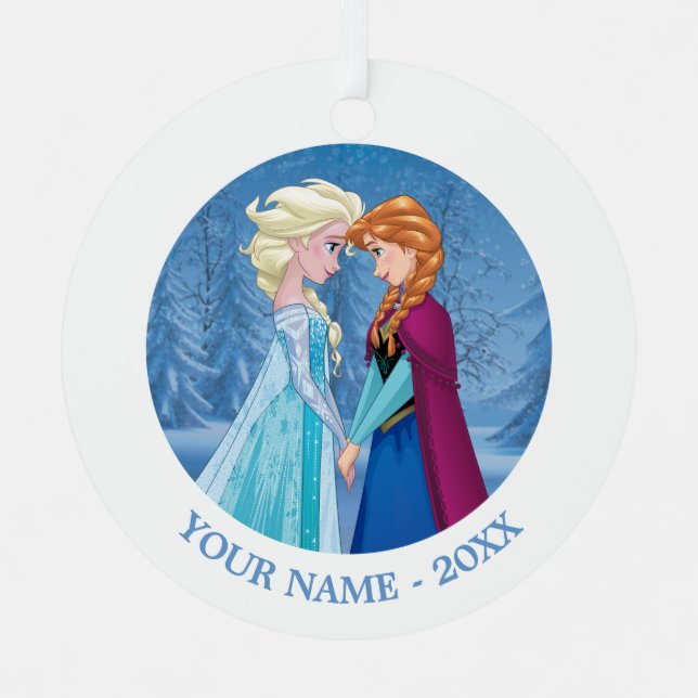 Disney's Frozen Anna and Elsa | Facing Each Other  Metal Ornament (Front)