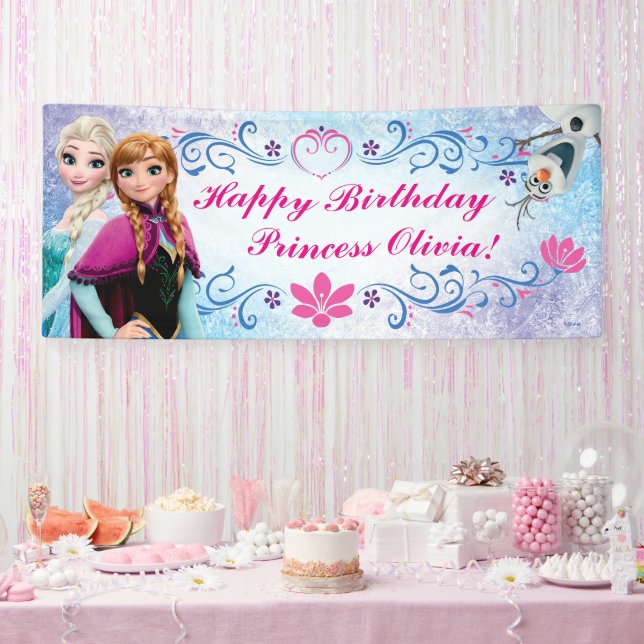 Décoration Fond Photo Anniversaire Reine Des Neiges (Elsa) - Bannière Ronde En Polyester - Neuf Pour Fête D'enfant