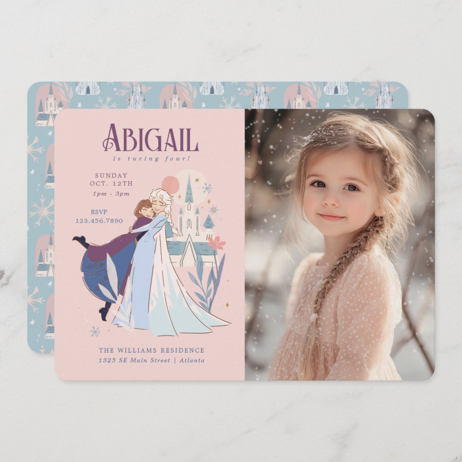 Disney&#39;s Frozen Floral Girl&#39;s Birthday | Photo Invitation