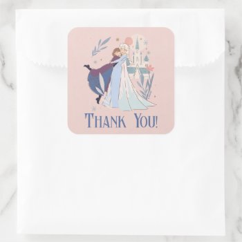 Disney's Frozen Floral Girl's Birthday Thank You Square Sticker by frozen at Zazzle