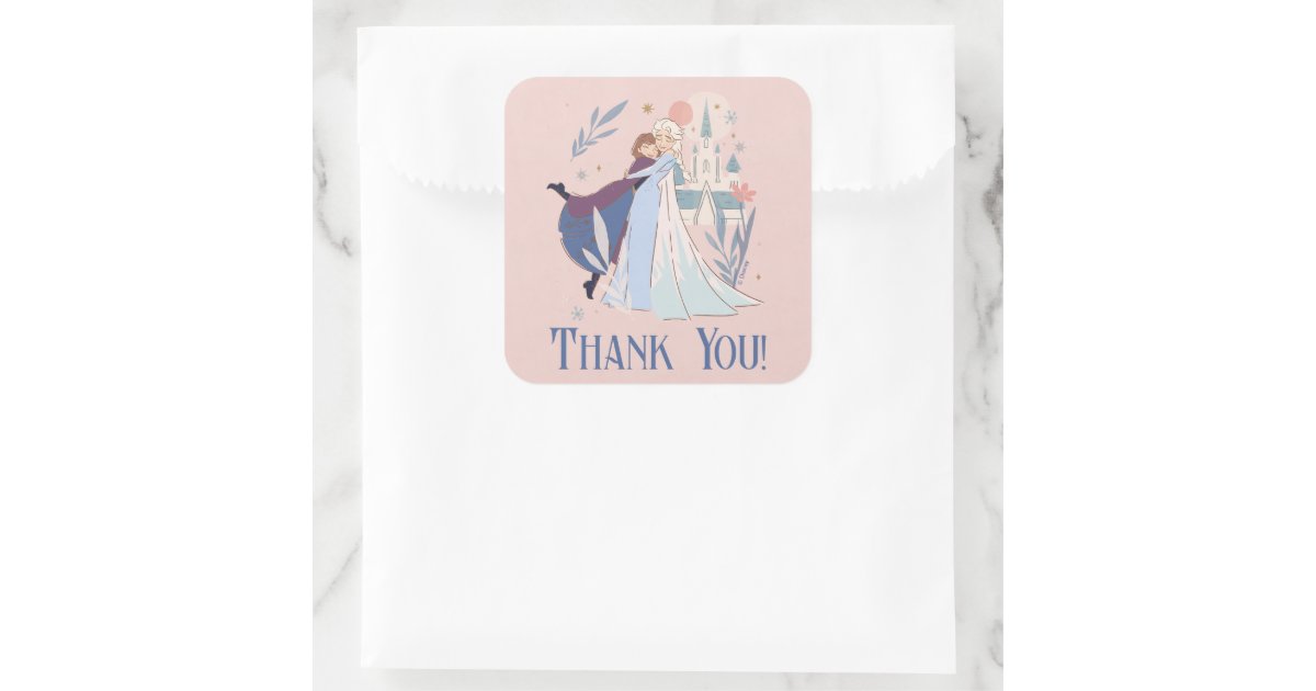Disney's Frozen Floral Girl's Birthday Thank You Square Sticker | Zazzle