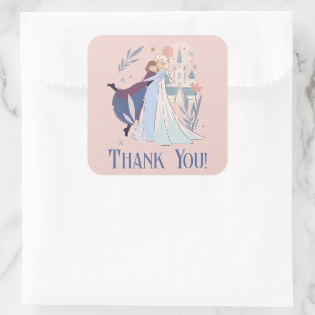 Disney's Frozen Floral Girl's Birthday Thank You Square Sticker (Bag)