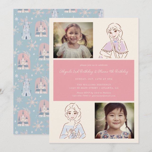 Disney's Frozen Girl's Joint Birthday Invitation (Front/Back)