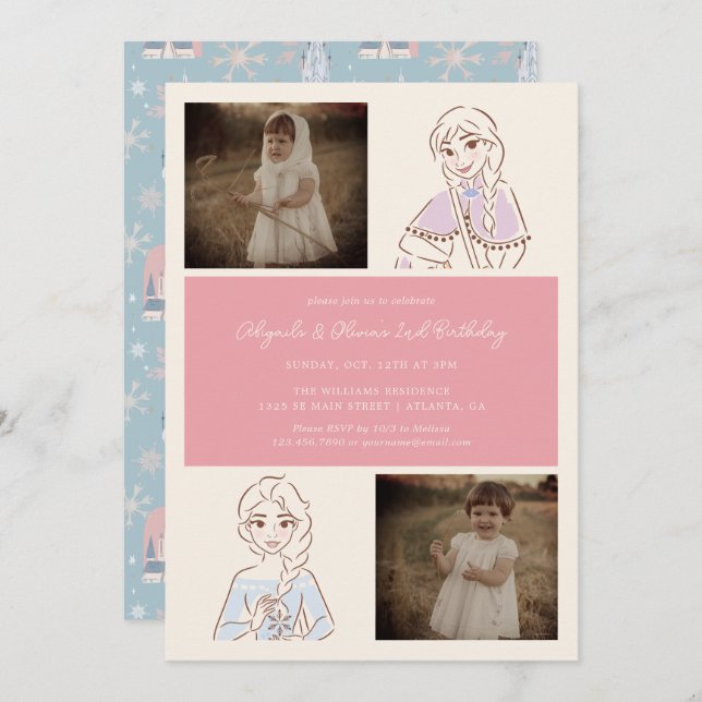 Disney's Frozen Twin Girl's Birthday Invitation (Front/Back)