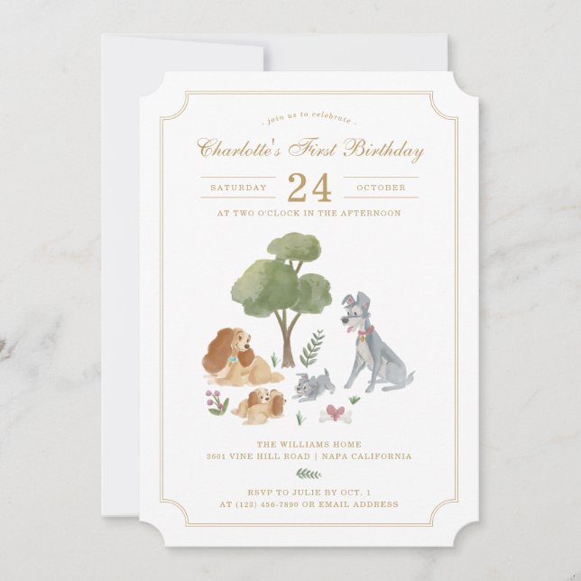 Disney's Lady and the Tramp 1st Birthday Invitation (Front)