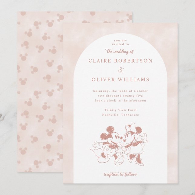 Disney's Mickey and Minnie Mouse Pink Wedding Invitation (Front/Back)