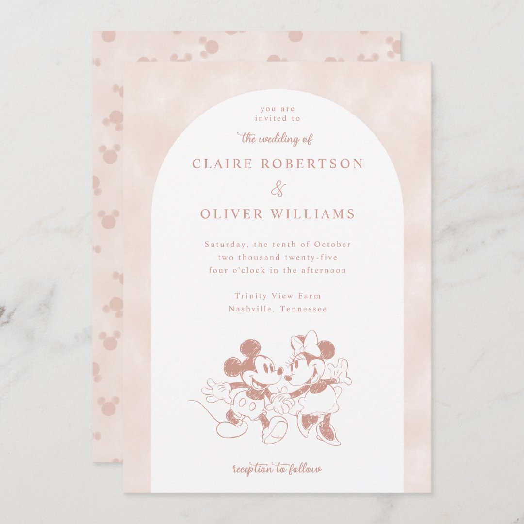 Disney's Mickey and Minnie Mouse Pink Wedding Invitation (Front/Back)
