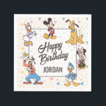 Disney's Mickey & Friends Character Birthday Napkins<br><div class="desc">Celebrate in style with these Mickey & Friends Personalized Birthday Napkins. Featuring a delightful design with Mickey Mouse, Minnie Mouse, Donald Duck, Pluto, Goofy, and Daisy Duck, these napkins are adorned with vibrant confetti and a customizable "Happy Birthday" message including the birthday person's name. These napkins add a festive and...</div>