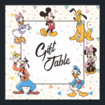 Disney's Mickey & Friends Character Birthday Poster<br><div class="desc">This Disney-themed "Gift Table" sign features Mickey Mouse and his iconic friends in a vibrant and cheerful design. Surrounding the playful "Gift Table" text in the center are colorful illustrations of Minnie Mouse, Donald Duck, Daisy Duck, Goofy, and Pluto, all posed in their classic playful stances. The soft, multicolored confetti-like...</div>