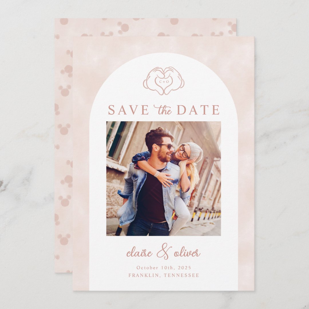 Disney's Mickey & Minnie Mouse Pink Save the Date Invitation (Front/Back)