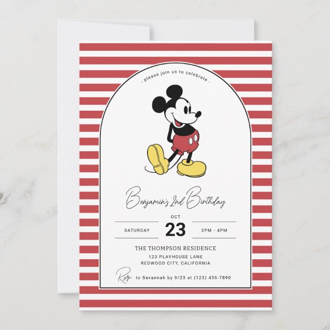 Disney's Mickey Mouse | Striped Boy's Birthday Invitation (Front)