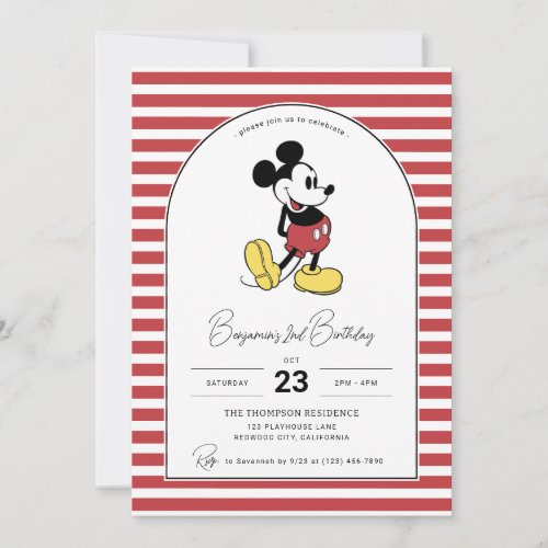 Disneys Mickey Mouse  Striped Boys Birthday Invitation