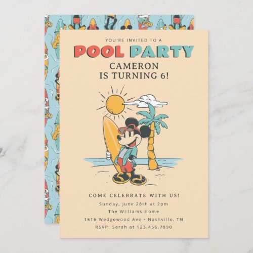Disneys Mickey Mouse  Summer Pool Party Birthday Invitation