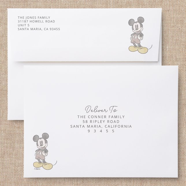 Disney's Mickey Mouse Watercolor Addressed Envelopes (Linen)