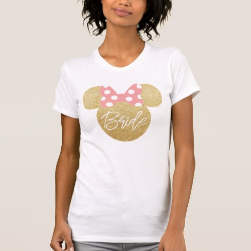 Disneys Minnie Mouse Gold and Pink Bride T_Shirt