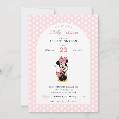 Disneys Minnie Mouse  Polka Dot Baby Shower Invitation