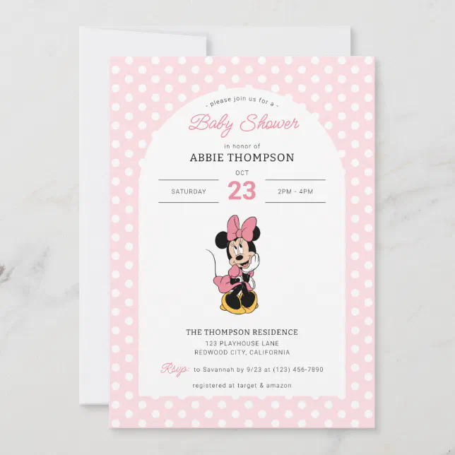 Disney's Minnie Mouse | Polka Dot Baby Shower Invitation | Zazzle