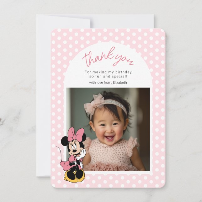 Disney's Minnie Mouse | Polka Dot Girl's Birthday Thank You Card (Front)