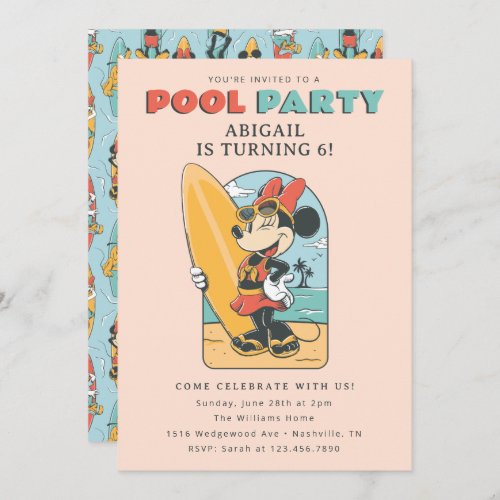 Disneys Minnie Mouse  Summer Pool Party Birthday Invitation