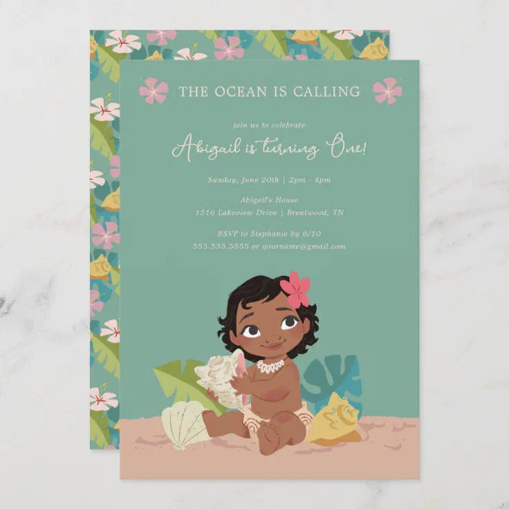 Disney's Moana | The Ocean is Calling 1st Birthday Invitation (Front/Back)