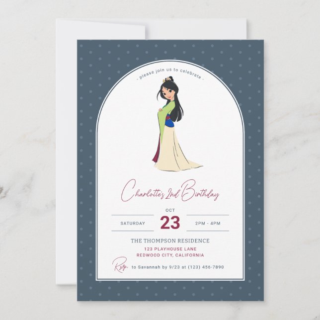 Disney's Mulan | Polka Dot Girl's Birthday Invitation (Front)
