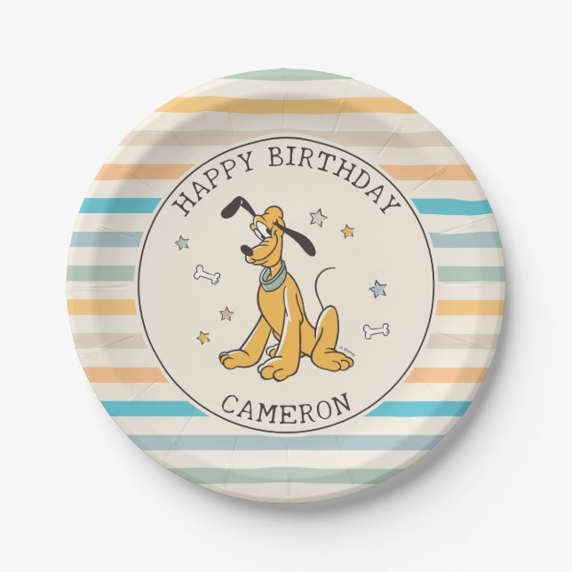 Disney's Pluto Striped Birthday Paper Plates (Front)